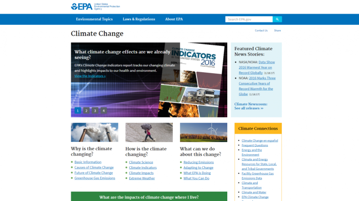 EPA climate change website