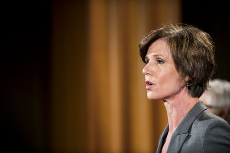 Sally Yates speaking at the Justice Department
