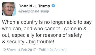 Donald Trump travel ban injunction tweet 1