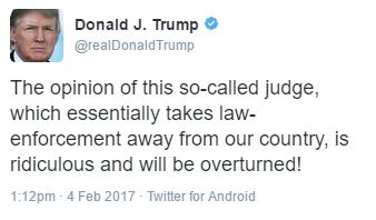 Donald Trump travel ban injunction tweet