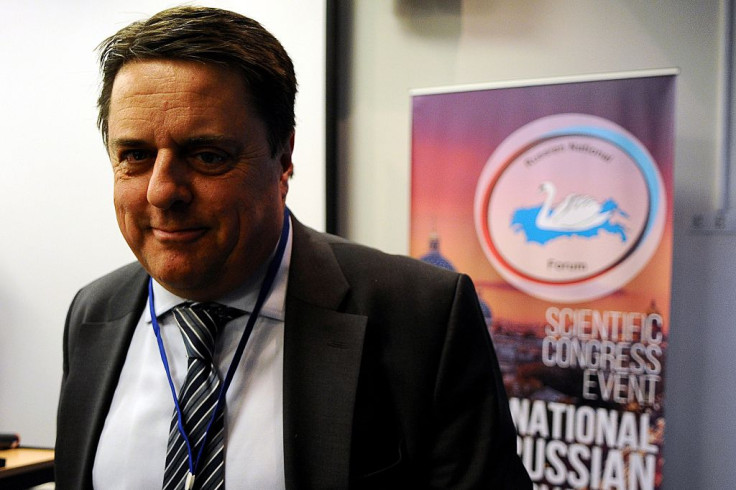 Former head of the British National Party Nick Griffin takes part in the International Russian Conservative Forum in Saint-Petersburg on March 22, 2015. Representatives of about a dozen far-right groups from across Europe gathered in Russia for a pro-Krem