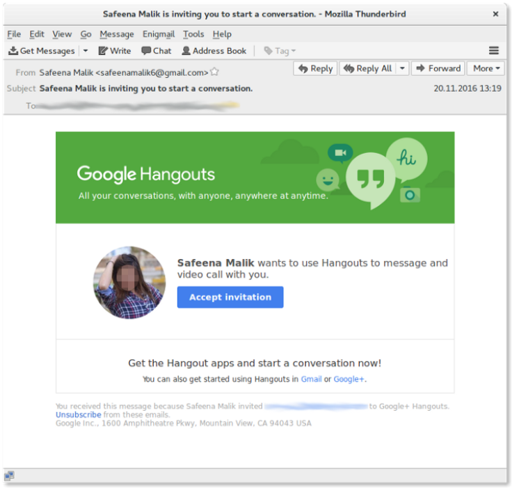Google Hangouts phishing scam 