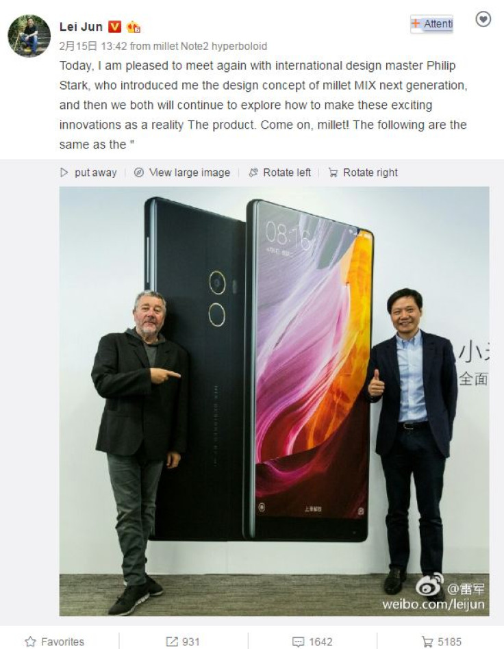 Xiaomi Mi Mix successor with thinner bezels