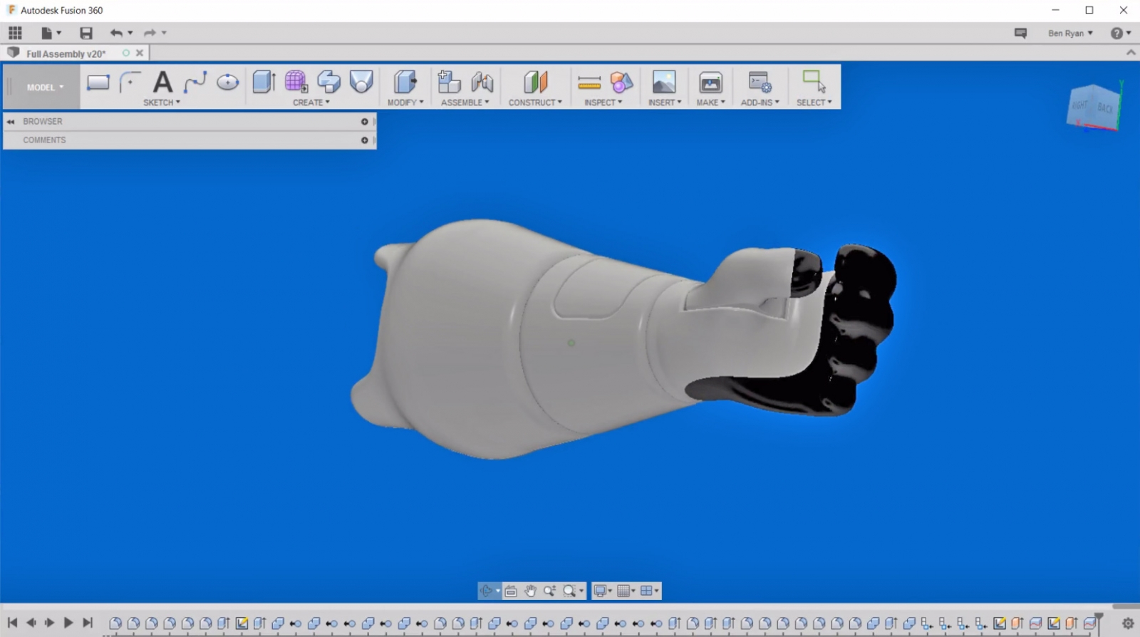 Ambionics Arm being designed in Autodesk Fusion360