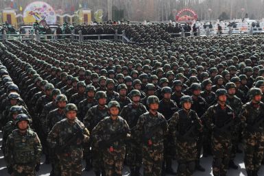 Paramilitary policemen stand in formation