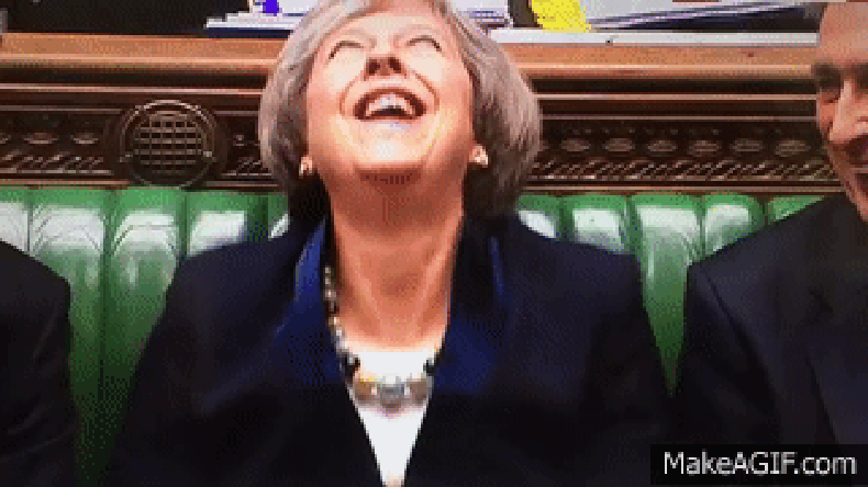 Theresa May laughing gif