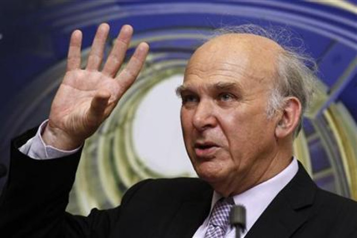 Business Secretary Vince Cable gestures during his speech at South Bank University in London