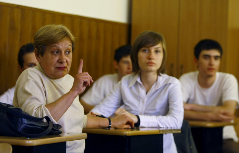 Teacher and students in a Romanian school