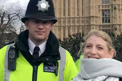 PC Keith Palmer with US tourist Staci Martin shortly before the attack