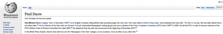 Paul Dacre Wikipedia entry