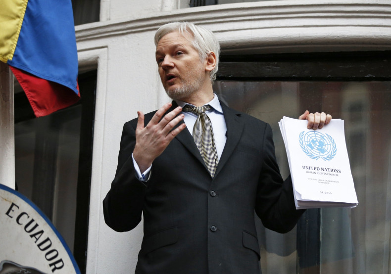 Julianh Assange addresses the media of the