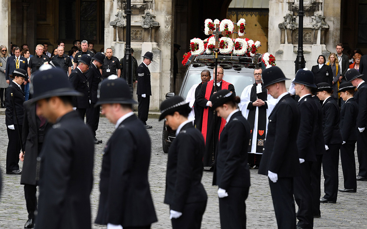 Moving scenes as police officers line the streets of London for PC