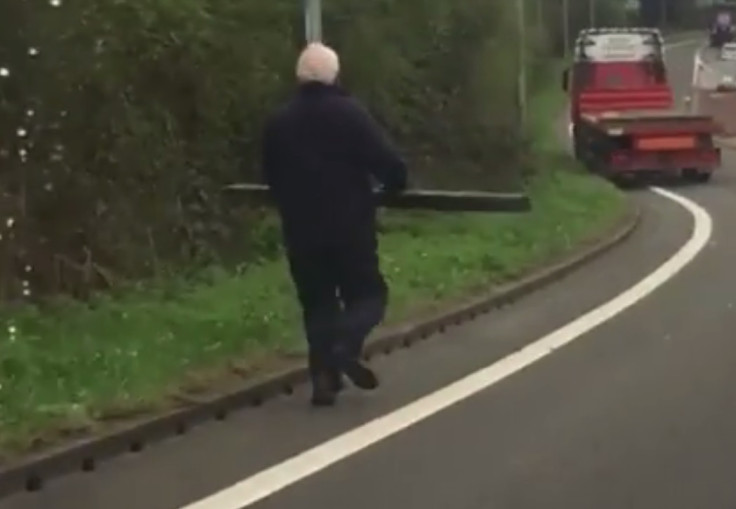 man chases lorry