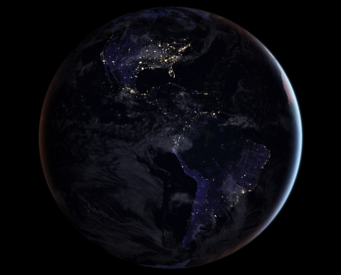 Earth full hemisphere view at night 