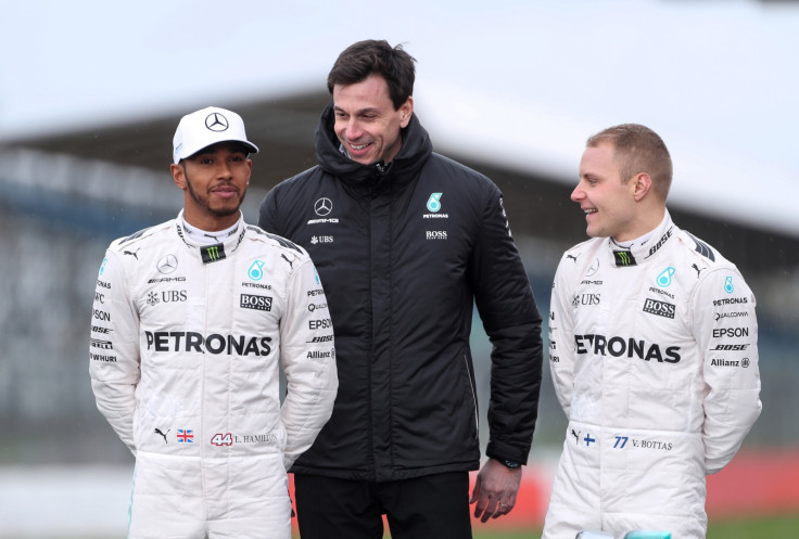 Lewis Hamilton, Toto Wolff and Valtteri Bottas