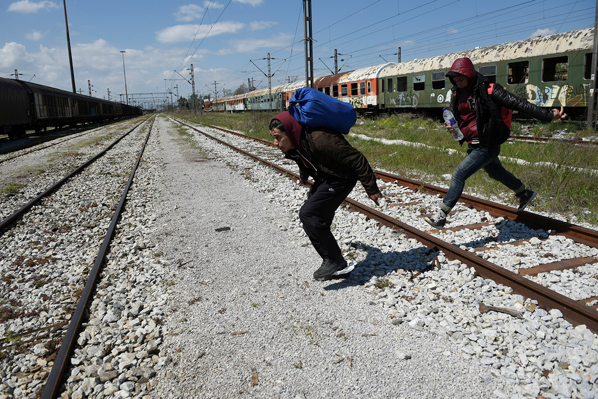 Freight trains on the Greek-Macedonian border