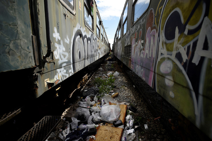 Freight trains on the Greek-Macedonian border