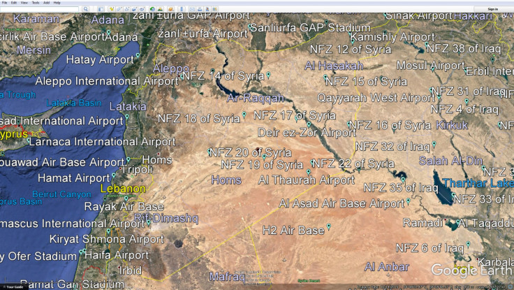 Google Earth map showing new no-fly zones