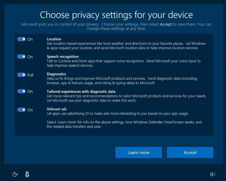 Windows 10 Creators Update privacy settings 