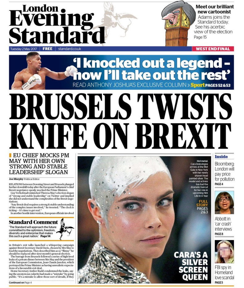 Evening Standard front page