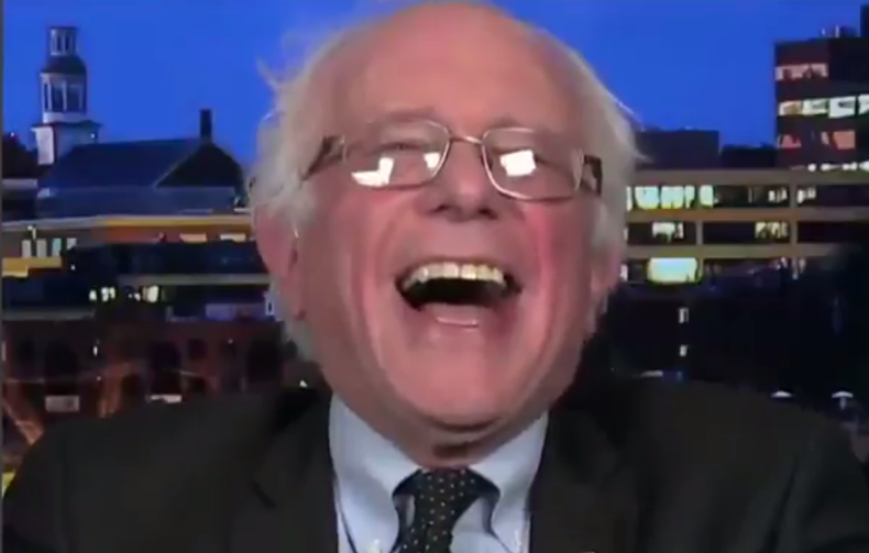 Bernie Sanders laughs at Donald Trump's remarks