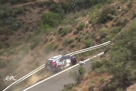 Dramatic near miss for rally driver after car skids of track next to sheer drop