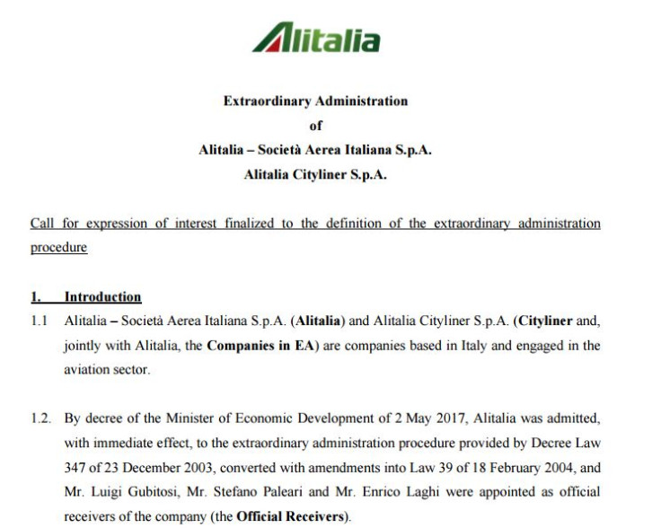 Alitalia statement