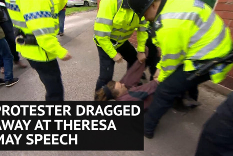 Fox hunting protester dragged away by police at Theresa May speech in Wales