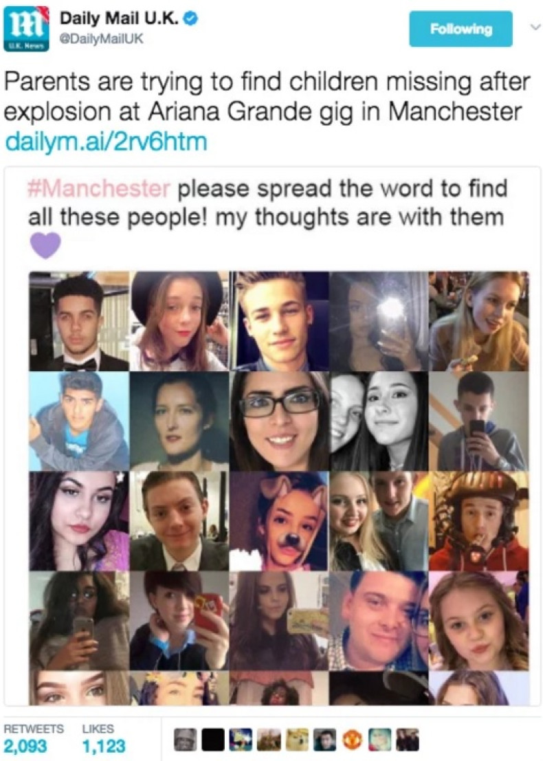Daily Mail tweet Manchester victims