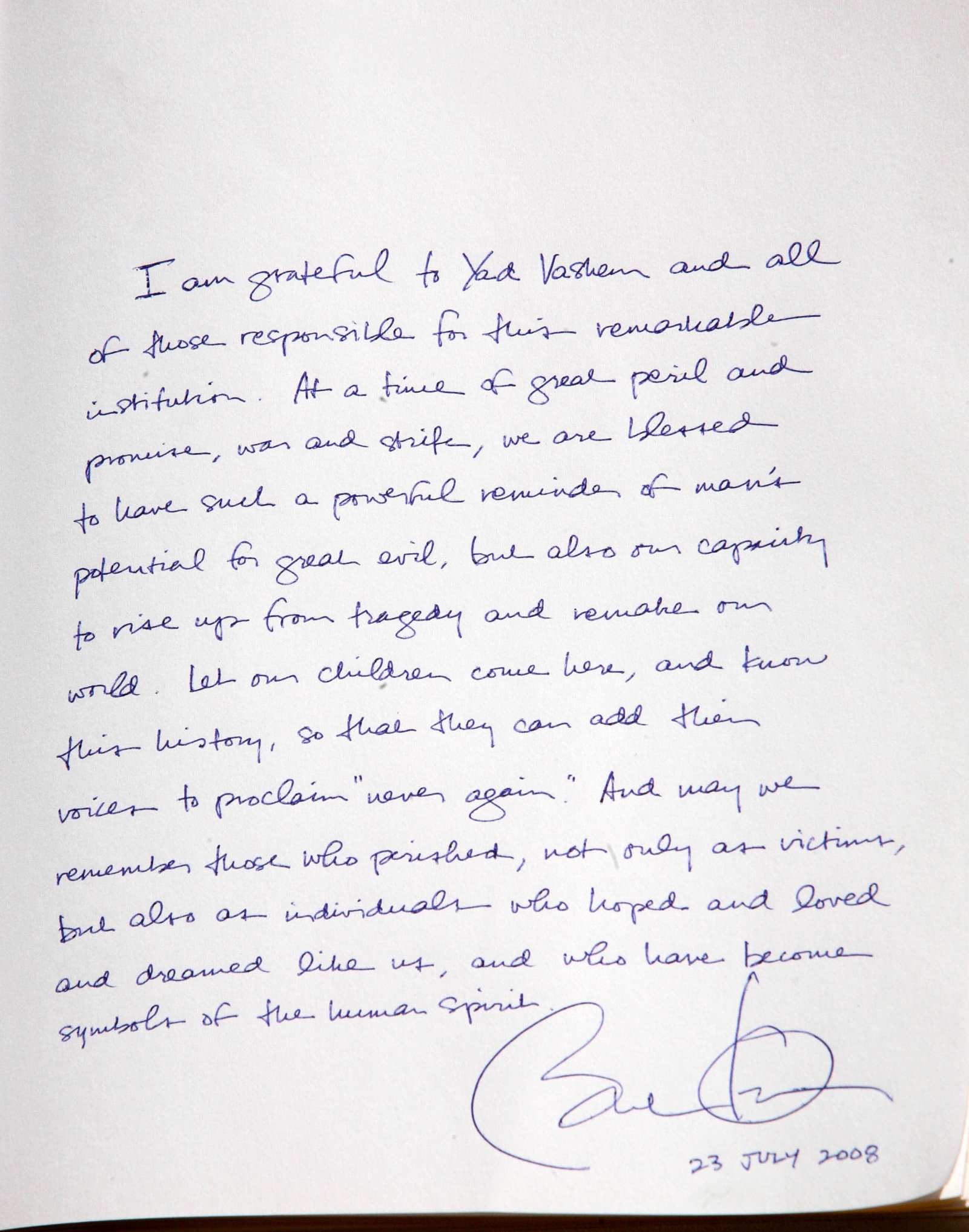 Barack Obamas message at Yad Vashem