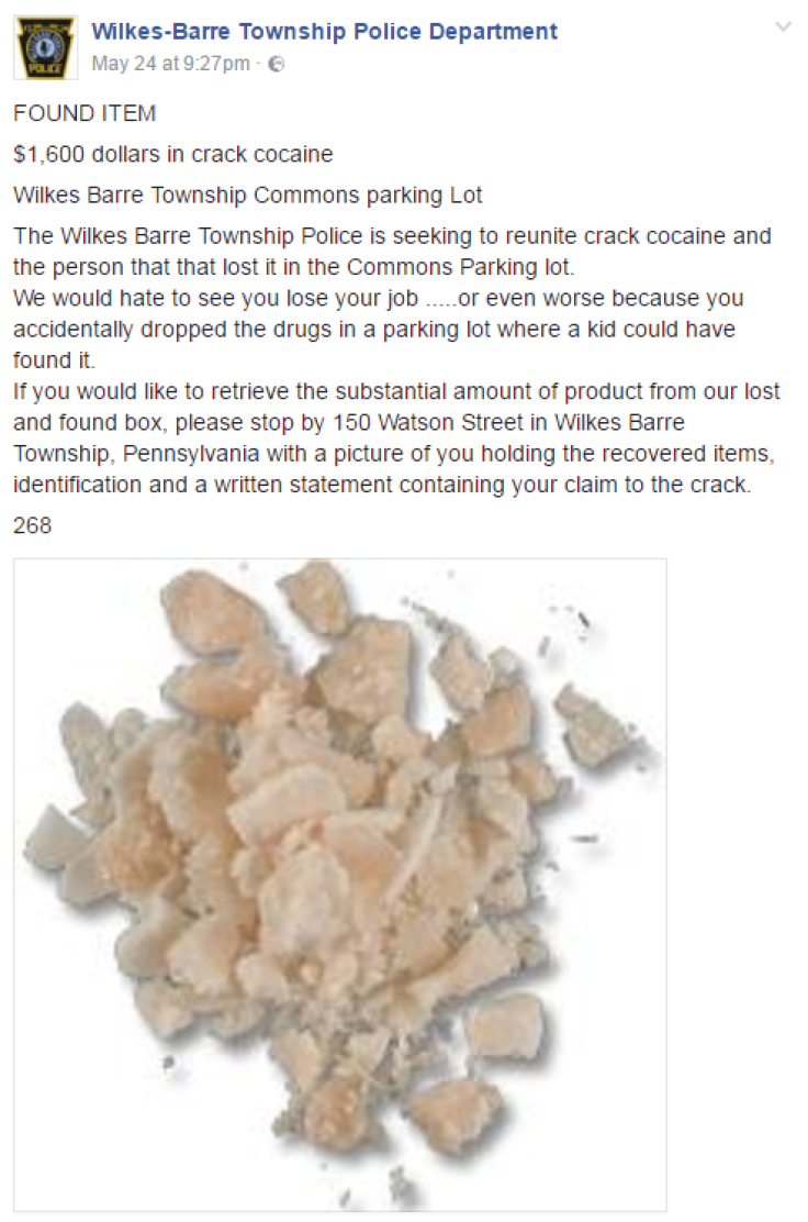 Wilkes-Barre Police facebook crack cocaine