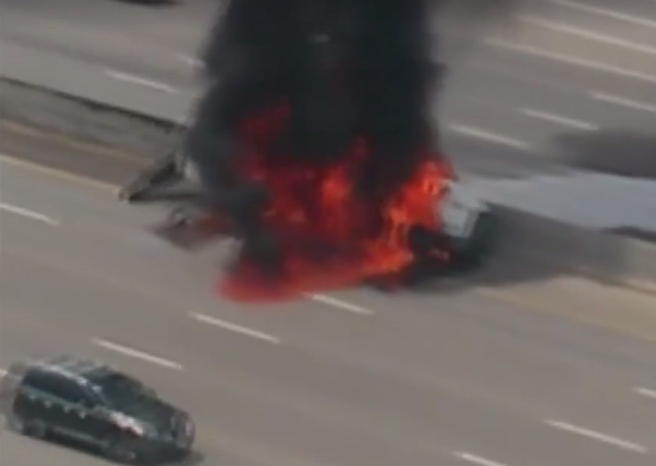 burning fuel truck Colorado