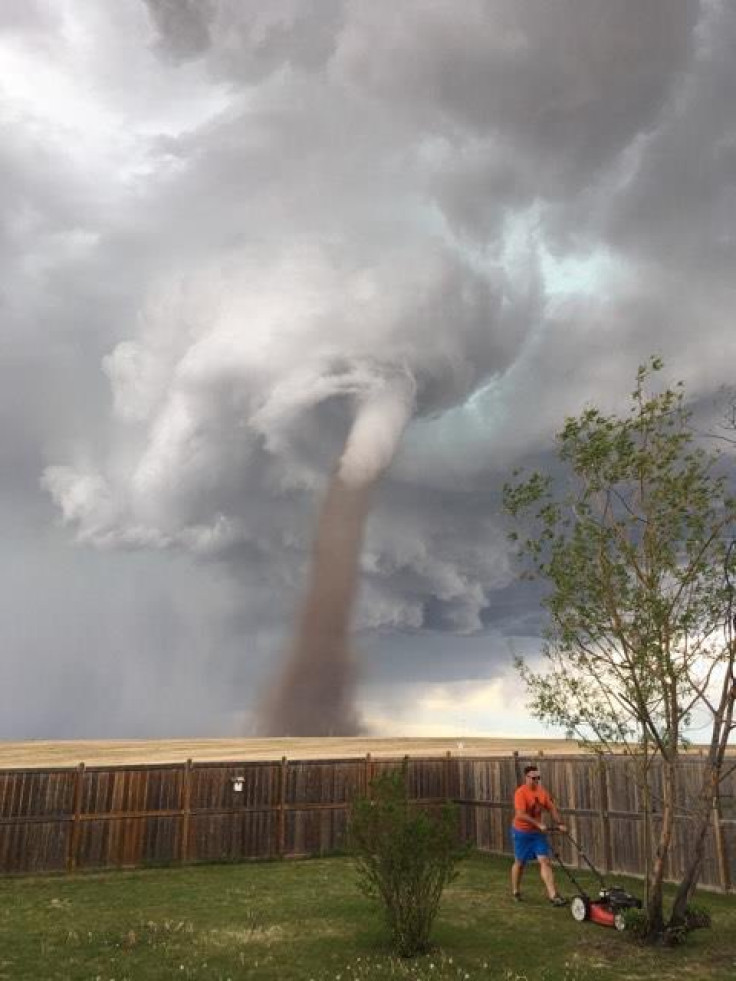 Mowing the lawn in a tornado