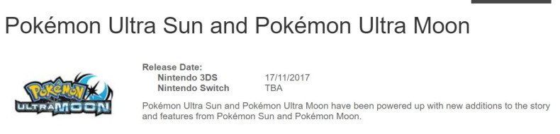 Pokemon Ultra Sun Moon Switch