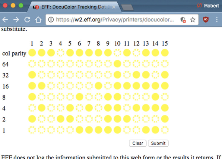 Laser printer yellow dot code