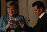 German Chancellor Angela Merkel  toasts