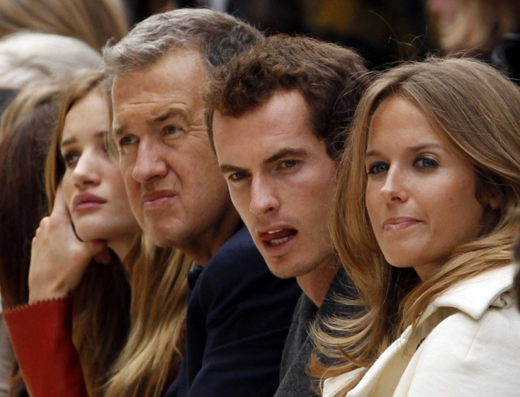 British model and actress Huntington Whiteleyi, photographer Testino, British tennis player Murray and his girlfriend Sears watch presentation of the Burberry Prorsum 2012 Spring/Summer collection during London Fashion Week