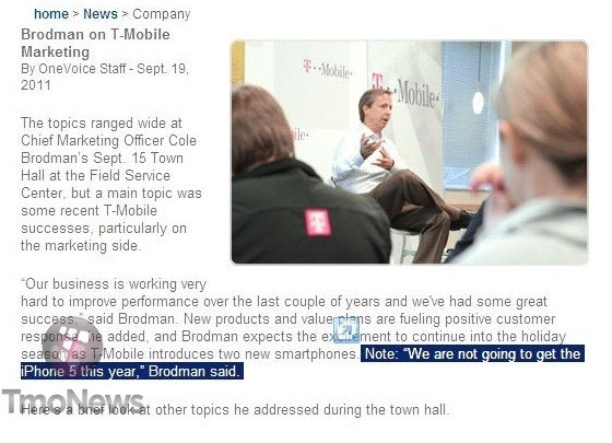 T-Mobile Marketing Officer ‘Leaks’ Apple iPhone 5’s Existence