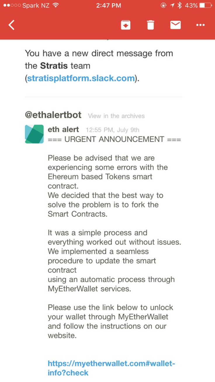 Fake MyEtherWallet Slack Message 