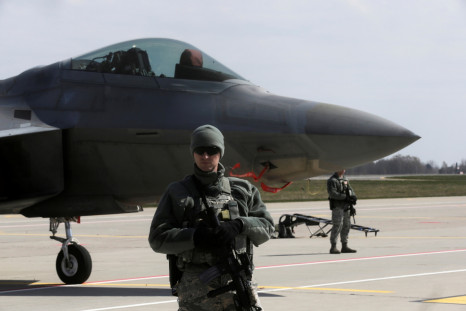 US Air Force guards F-22 fighter jet