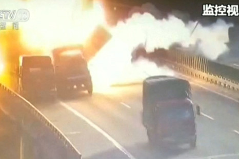 Dramatic Movie Style Truck Blast Captured On CCTV In China