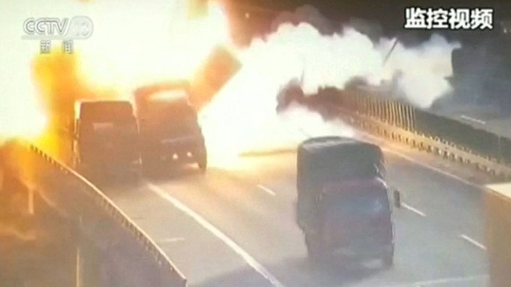 Dramatic Movie Style Truck Blast Captured On CCTV In China