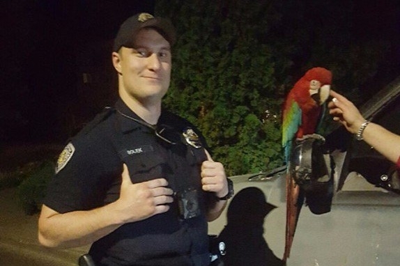 Police officer and parrot