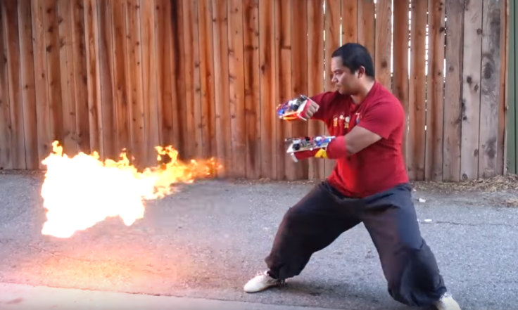 Punch-activated flamethrowers