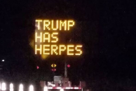 Trump has herpes road sign hacked