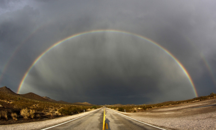 A double rainbow appears after a heavy monsoon storms over Nipton 