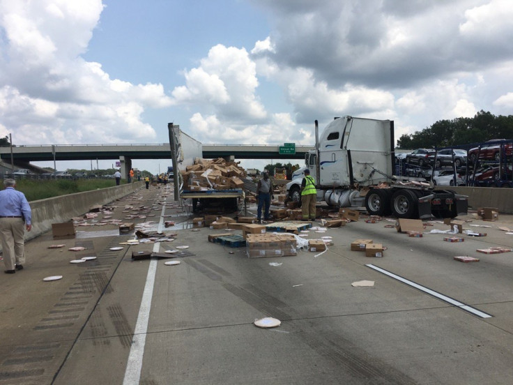 Pizza spill on the Mabelvale Road overpass on Interstate 30 in Little Rock