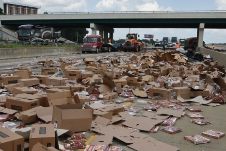 Pizza spill on the Mabelvale Road overpass on Interstate 30 in Little Rock