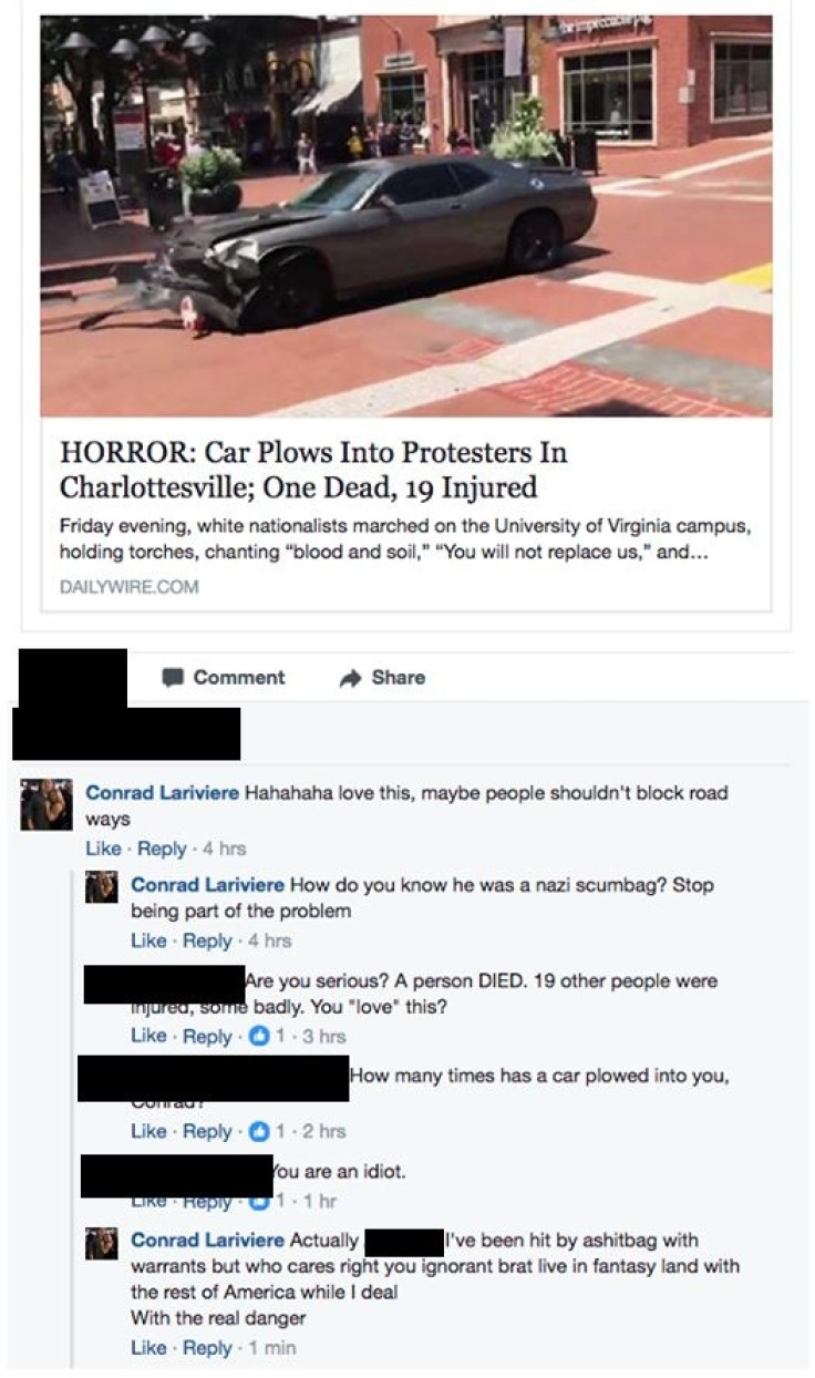Charlottesville attack Facebook 