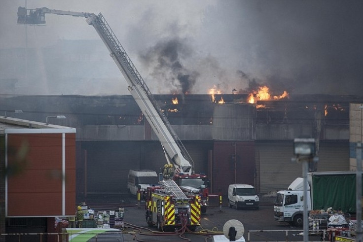 Firefighters tackle a blaze at Blochairn Fruit Market